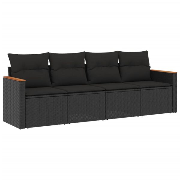 vidaXL 4-dijelni set vrtnih sofa od poliratana s jastucima crni