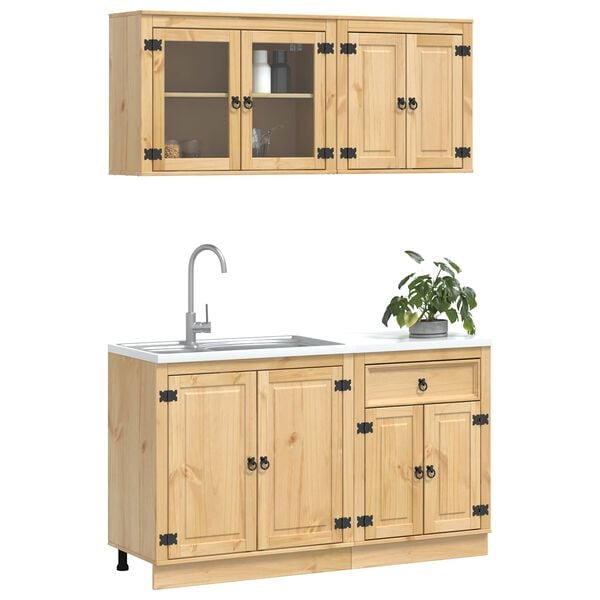 vidaXL Cabinet s policom s pohranom 4 pcs Med Čvrsto borovo drvo