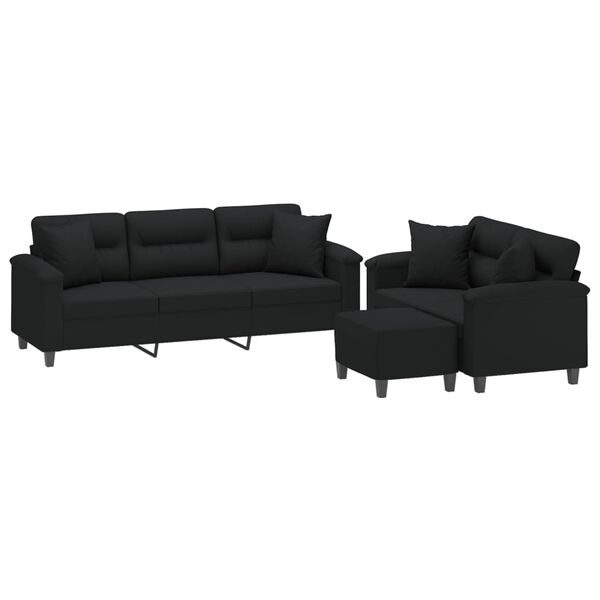 vidaXL 3-dijelni set sofa s jastucima crni od mikrovlakana