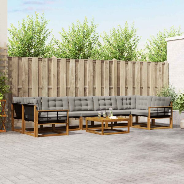vidaXL Set vanjskih sofa s jastukom 8 pcs Prirodna i svijetlo siva