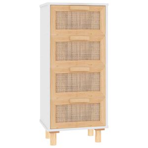 vidaXL Komoda bijela 40 x 30 x 90 cm masivna borovina i prirodni ratan