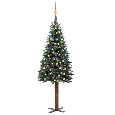 vidaXL Tanko osvijetljeno božićno drvce s kuglicama zeleno 180 cm