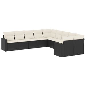 vidaXL 10-dijelni set vrtnih sofa s jastucima crni od poliratana