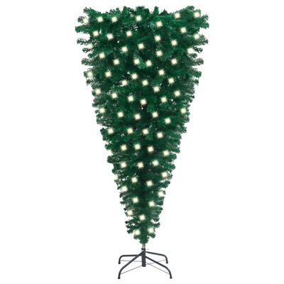 vidaXL Naopako umjetno osvijetljeno božićno drvce zeleno 150 cm