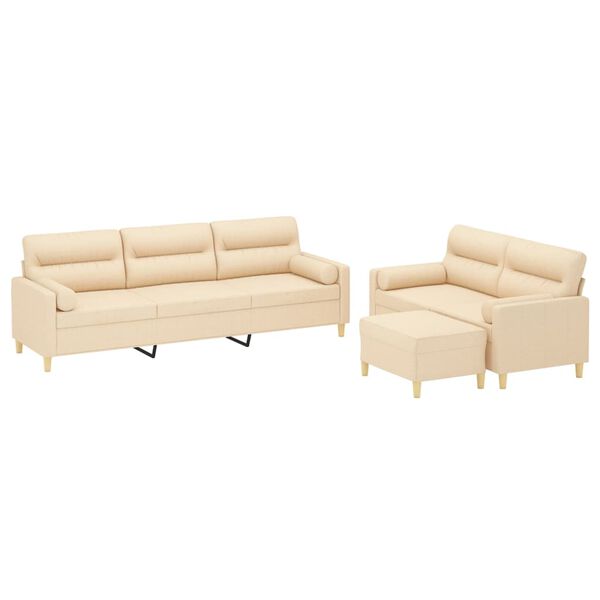 vidaXL 3-dijelni set sofa s jastucima krem od tkanine