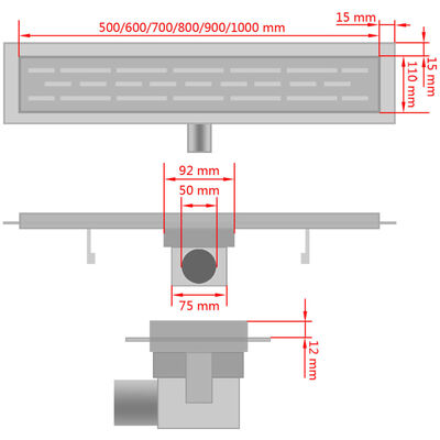 vidaXL Linearni odvod za tuš s mjehurićima 630x140 mm nehrđajući čelik
