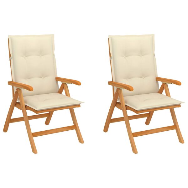 vidaXL Vrtne stolice s krem jastucima 2 kom od masivne tikovine