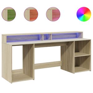 vidaXL Radni stol s LED svjetlima boja hrasta 200 x 55 x 91 cm drveni