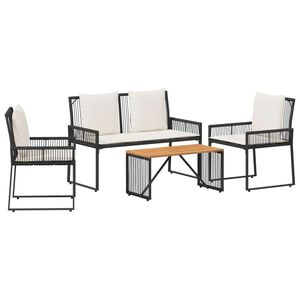 vidaXL Set vanjskog namje&scaron;taja 4 pcs Crna i krem-bijela poliratan