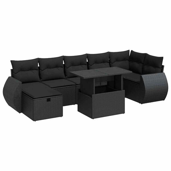 vidaXL 8-dijelni set vrtnih sofa od poliratana s jastucima crni