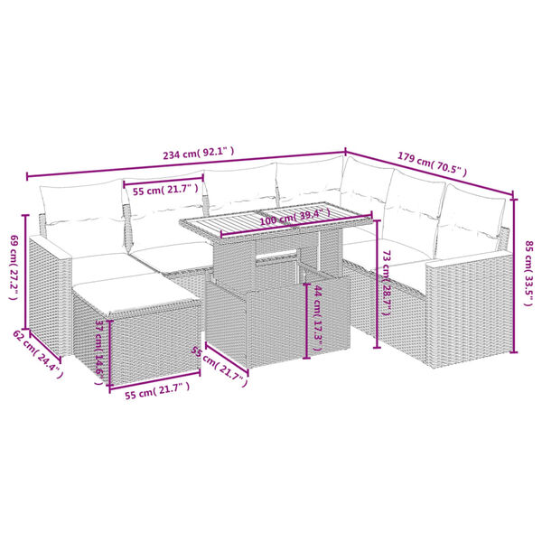 vidaXL 8-dijelni set vrtnih sofa od poliratana s jastucima crni