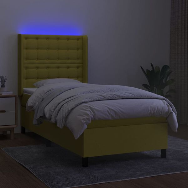 vidaXL Krevet box spring s madracem LED zeleni 100x200 cm od tkanine