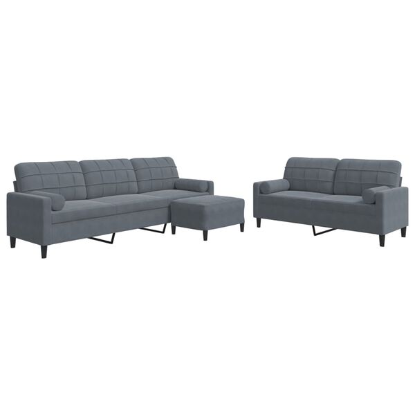 vidaXL 3-dijelni set sofa s jastucima tamnosivi baršunasti