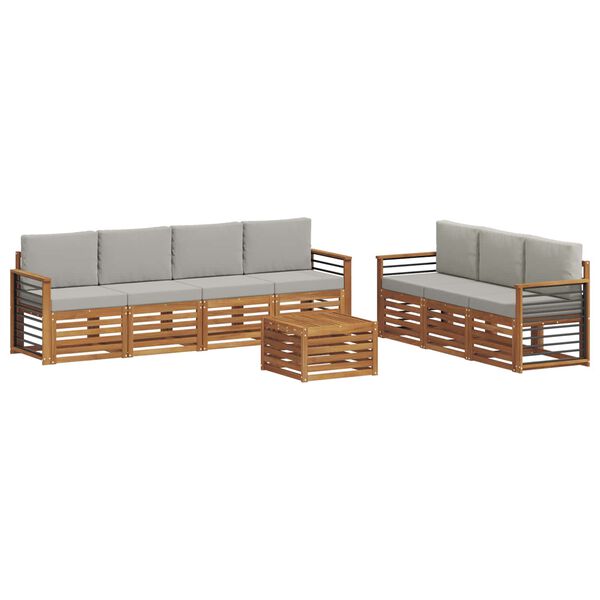 vidaXL Setovi sofa 8 pcs Prirodna i svijetlo siva Čvrsto drvo akacije