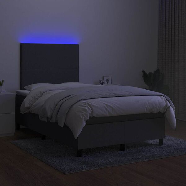 vidaXL Krevet box spring s madracem LED tamnosivi 120 x 190 cm tkanina