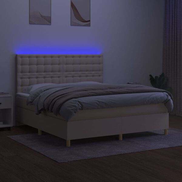 vidaXL Krevet box spring s madracem LED krem 180x200 cm od tkanine