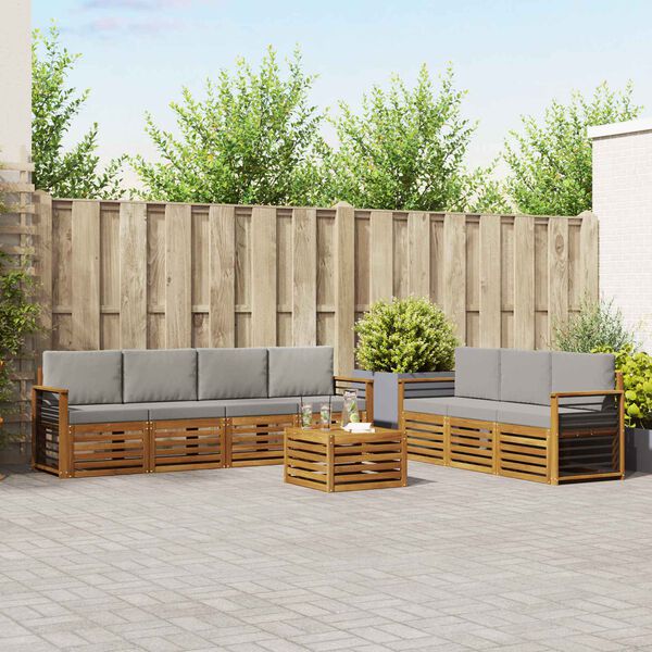 vidaXL Setovi sofa 8 pcs Prirodna i svijetlo siva Čvrsto drvo akacije