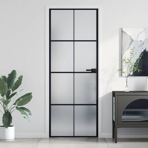 vidaXL Sobna vrata tanka crna 76 x 201,5 cm kaljeno staklo i aluminij