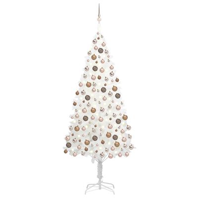 vidaXL Umjetno osvijetljeno božićno drvce s kuglicama bijelo 240 cm