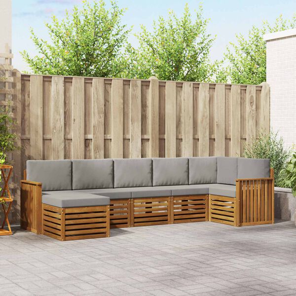 vidaXL Sekcijska garnitura s jastukom 7 pcs Prirodna i svijetlo siva