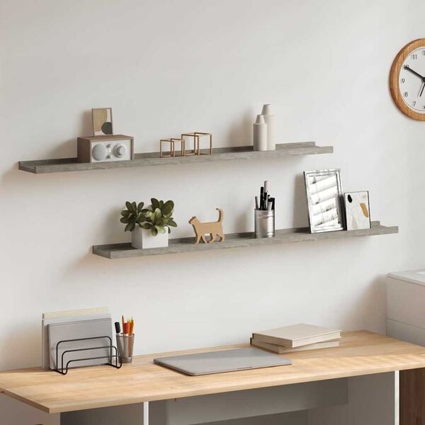 vidaXL Zidne police 2 kom siva boja betona 100 x 9 x 3 cm