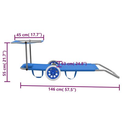 vidaXL Sklopiva ležaljka za sunčanje s krovom i kotačima čelična plava