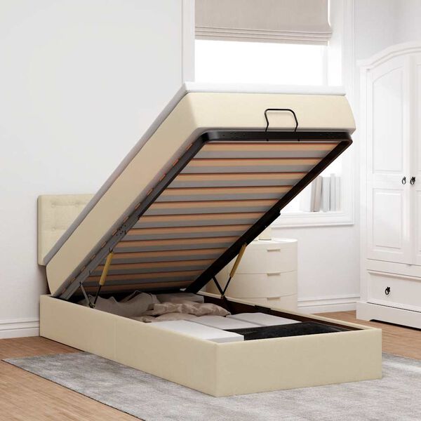 vidaXL Otomanski krevet s madracem krem 90x200 cm tkanine