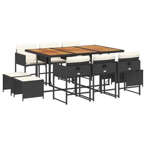 vidaXL 11-dijelni vrtni blagovaonski set s jastucima poliratan crni