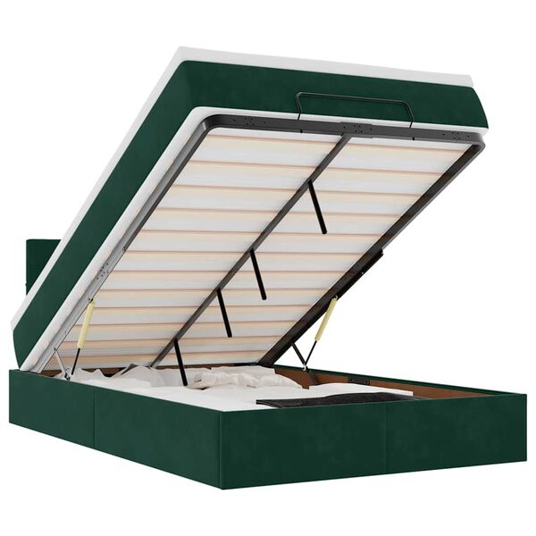 vidaXL Otomanski krevet s madracem i LED tamnozeleni 120x190cm bar&scaron;un