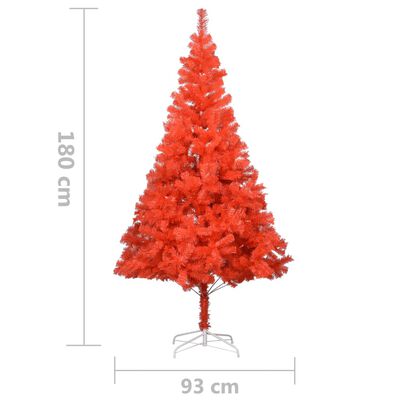 vidaXL Umjetno osvijetljeno božićno drvce s kuglicama crveno 180cm PVC