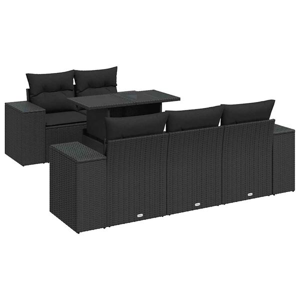 vidaXL 6-dijelni set vrtnih sofa s jastucima crni od poliratana