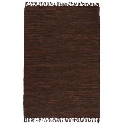 vidaXL Ručno tkani tepih Chindi od kože 160 x 230 cm smeđi
