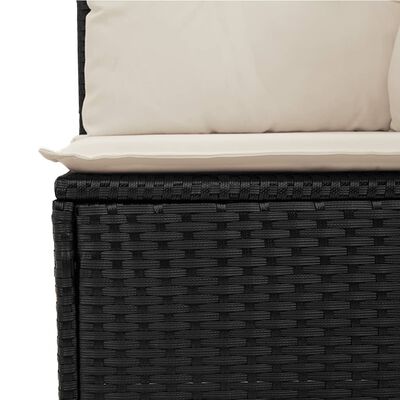 vidaXL Vrtna sofa bez naslona za ruke s jastucima crna od poliratana
