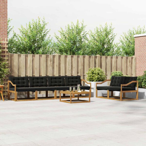 vidaXL Set vanjskih sofa s jastukom 7 pcs Prirodna i crna