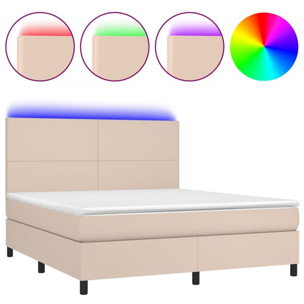 vidaXL Krevet box spring madrac LED cappuccino 160x200cm umjetna koža