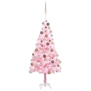 vidaXL Umjetno osvijetljeno božićno drvce s kuglicama rozo 150 cm PVC