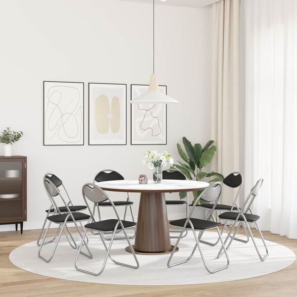vidaXL Sklopiva stolica 8 pcs Crna i Siva 48 x 43,5 x 81 cm Lažna koža