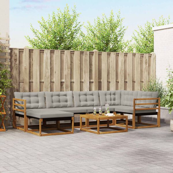 vidaXL Set vanjskih sofa s jastukom 7 pcs Prirodna i svijetlo siva