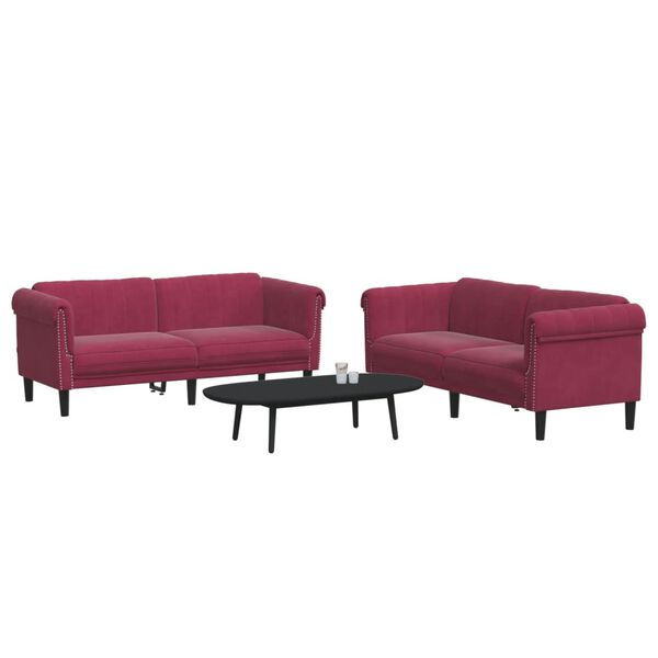 vidaXL 2-dijelni set sofa crvena boja vina baršunasti