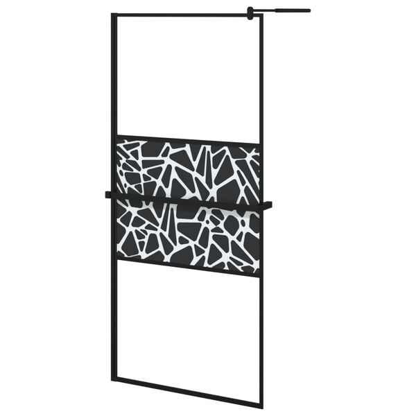vidaXL Pregrada za tu&scaron; s policom crna 90x195 cm staklo ESG i aluminij