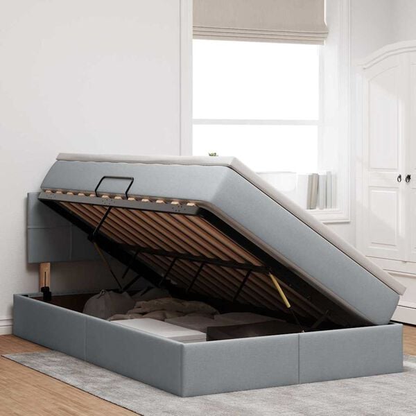 vidaXL Krevet s prostorom za pohranu s LED-om Svijetlo siva tkanina