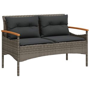 vidaXL Vrtna klupa s jastucima 116 x 62,5 x 74 cm siva od poliratana