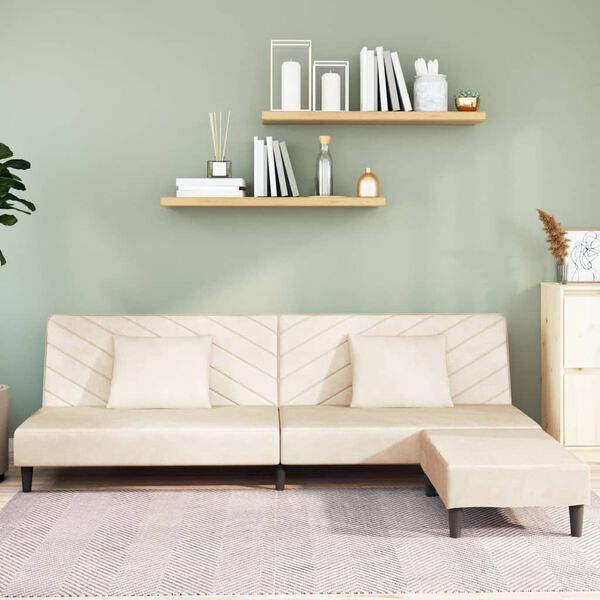 vidaXL Dvosjed na razvlačenje s 2 jastuka i tabureom krem bar&scaron;unasti