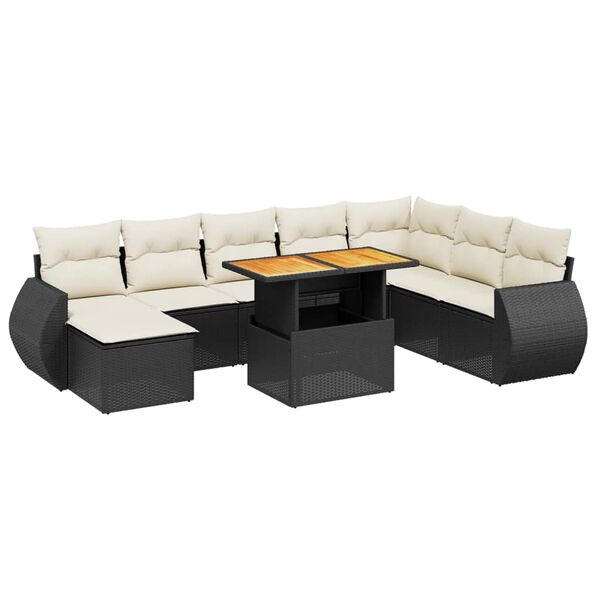 vidaXL 9-dijelni set vrtnih sofa s jastucima crni od poliratana