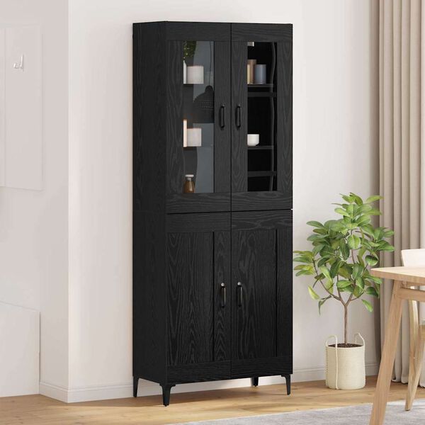 vidaXL Highboard Crni hrast 69,5 x 34 x 180 cm Konstruirano drvo