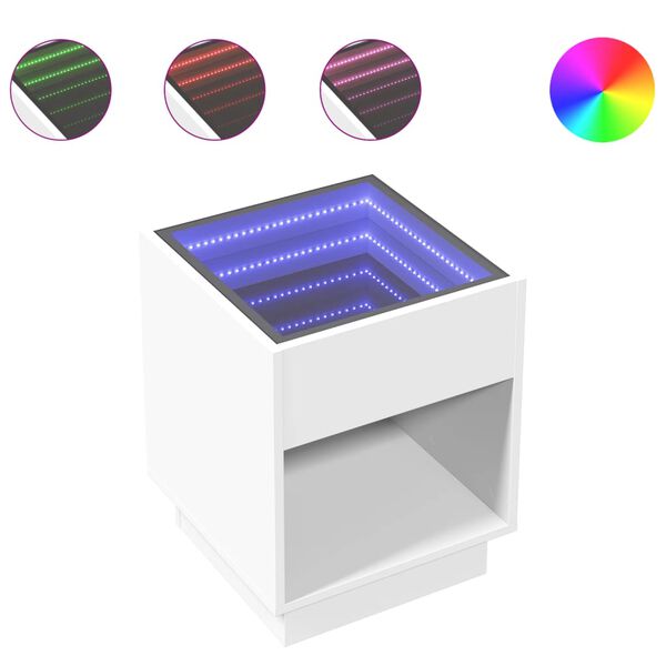 vidaXL Stolić za kavu s beskonačnim LED svjetlima bijeli 40x40x50 cm