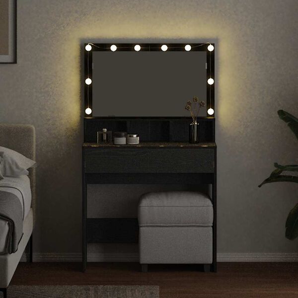 vidaXL Toaletni stol Crni hrast 80 x 41 x 134,5 cm Konstruirano drvo