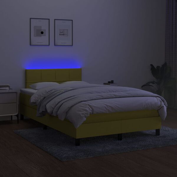 vidaXL Krevet box spring s madracem LED zeleni 120 x 200 cm od tkanine