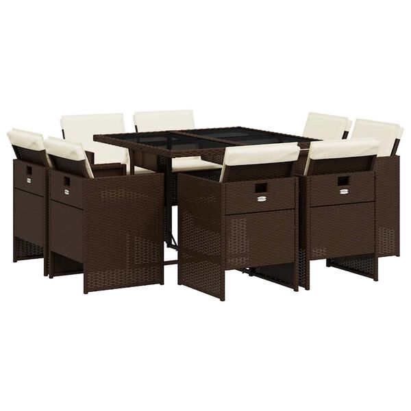 vidaXL 9-dijelni vrtni blagovaonski set s jastucima poliratan smeđi