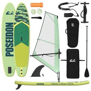 vidaXL Naduvivi SUP s jedrom POSEIDON 330 x 76 x 15 cm Zelena za
